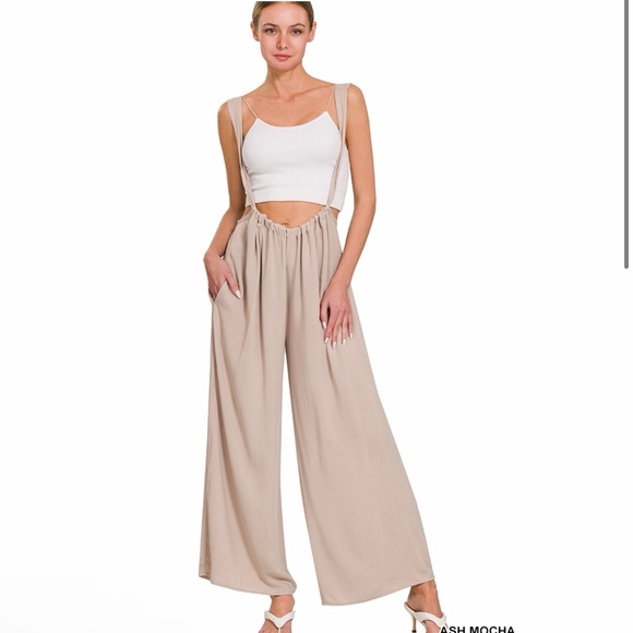 Zenana Signature Pants - Zenana WOVEN TIE BACK SUSPENDER JUMPSUIT WITH POCKETS